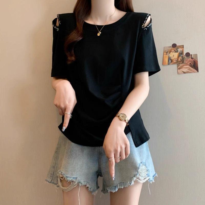Plus Size One-Shoulder Beaded Hollow-Out Short-Sleeve T-Shirt, Summer Slimming Loose Fit S (Recommended 60-80 jin) чёрный
Plus Size One-Shoulder Beaded Hollow-Out Short-Sleeve T-Shirt, Summer Slimming Loose Fit S (Recommended 60-80 jin) чёрный