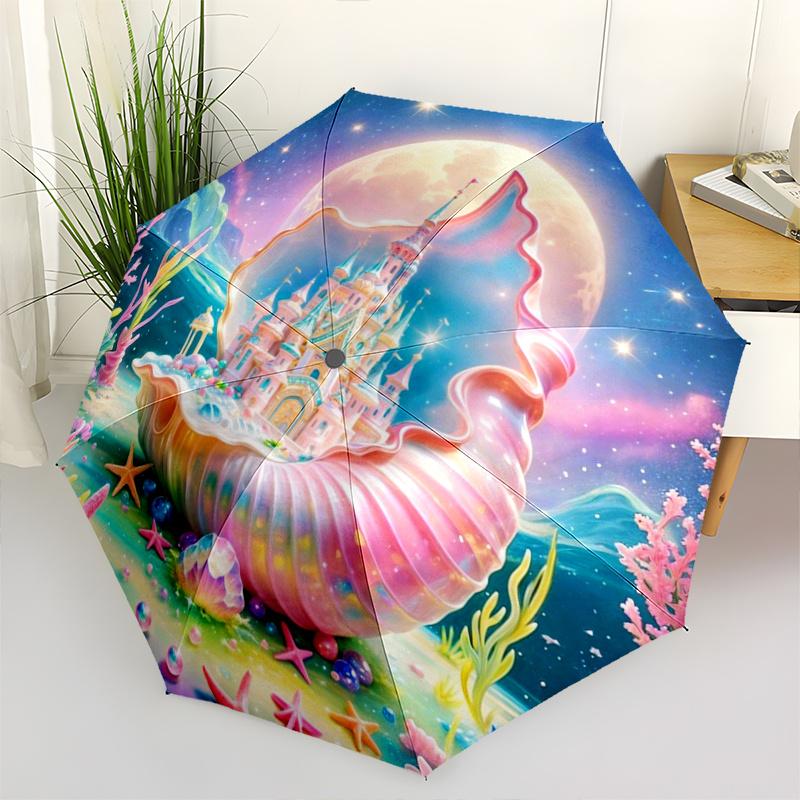1pc Mermaid Shell Castle Theme Umbrella - Portable Folding Umbrella with Durable Iron Frame, 8-Rib Automatic Open Compact Desi
1pc Mermaid Shell Castle Theme Umbrella - Portable Folding Umbrella with Durable Iron Frame, 8-Rib Automatic Open Compact Desi