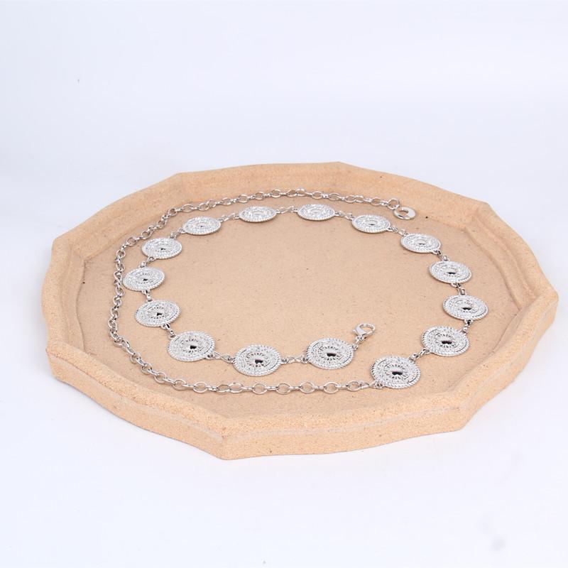 Круглая Солнечная Ретро Женская Металлическая Поясная Цепь Современный Стиль С Платьем Курткой Полый Пояс Красная Печать Одиночное Кольцо золотой