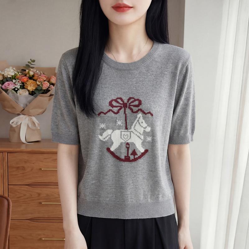 Round-neck Knitted Short-sleeved Women s Horse-patterned Pullover Base Layer T-shirt for Spring and Summer, New Style XL сірий колір
Round-neck Knitted Short-sleeved Women s Horse-patterned Pullover Base Layer T-shirt for Spring and Summer, New Style XL сірий колір