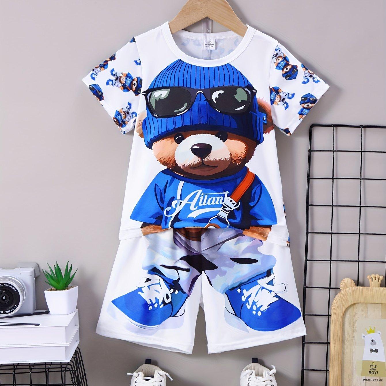 Boy S Two-Piece Casual Outfit with Cute Bear Print Round Neck Short Sleeve Bear Print Relaxing Shorts 13-14Y
Boy S Two-Piece Casual Outfit with Cute Bear Print Round Neck Short Sleeve Bear Print Relaxing Shorts 13-14Y