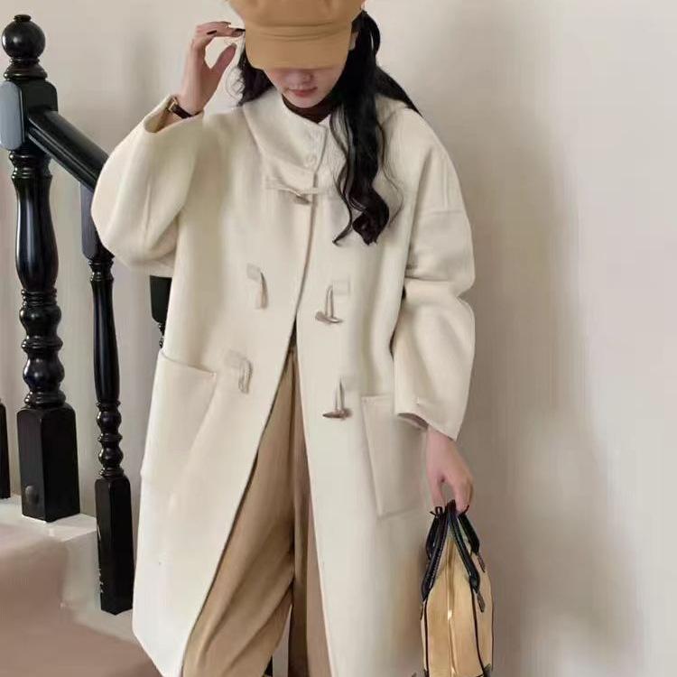 Новое двухстороннее шерстяное пальто с капюшоном средней длины в корейском стиле шерстяное пальто для маленьких девочек M