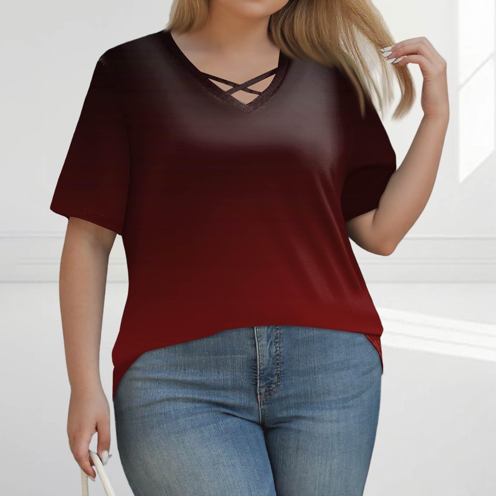Женская модная повседневная однотонная футболка с V-образным вырезом и коротким рукавом большого размера XXXL винный
Женская модная повседневная однотонная футболка с V-образным вырезом и коротким рукавом большого размера XXXL винный
