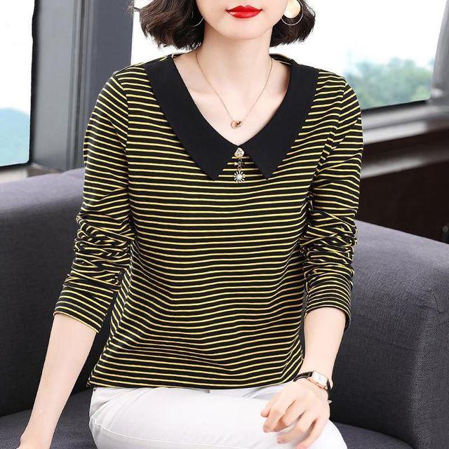 Весенне-осенняя новая полосатая футболка, женская рубашка с длинным рукавом в Корейском стиле, свободная рубашка с кукольным воротником, топ для мамы, M-5XL 5XL жёлтый
Весенне-осенняя новая полосатая футболка, женская рубашка с длинным рукавом в Корейском стиле, свободная рубашка с кукольным воротником, топ для мамы, M-5XL 5XL жёлтый