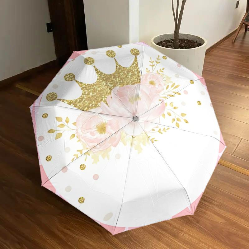 Golden Crown Floral Pattern Automatic Opening/Closing Umbrella with Portable Tri-Fold Design, 8-Bone Iron Frame Outdoor Umbrella for Festive
Golden Crown Floral Pattern Automatic Opening/Closing Umbrella with Portable Tri-Fold Design, 8-Bone Iron Frame Outdoor Umbrella for Festive