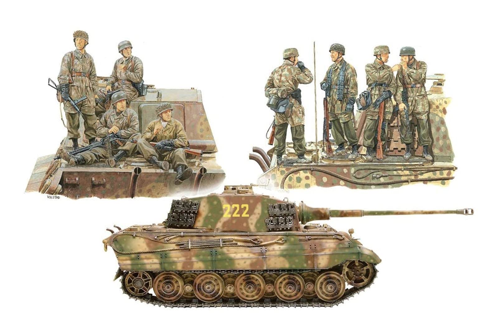 Dragon Scale World War II German King Tiger Henschel Ardennes 3rd Parachute Plastic Model Kit with 8 Figures 1/72 Turret, 1944, Division, (DR7400)
Dragon Scale World War II German King Tiger Henschel Ardennes 3rd Parachute Plastic Model Kit with 8 Figures 1/72 Turret, 1944, Division, (DR7400)
