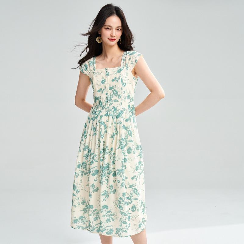 Summer Midsummer Story, anti-wrinkle ink printing square collar waist and thin temperament dress XL зелений
Summer Midsummer Story, anti-wrinkle ink printing square collar waist and thin temperament dress XL зелений