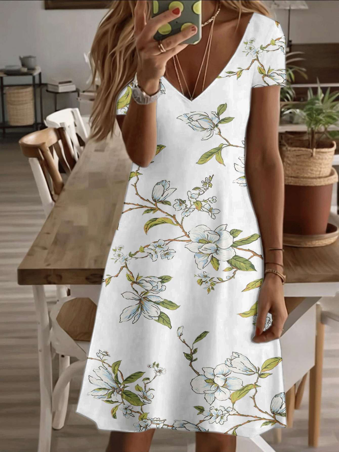 Vneck shortsleeve midi dress magnolia floral print elegant white women’s dress 3D premium printing durable soft breathable fabric casual fashion style L дубильная кора
Vneck shortsleeve midi dress magnolia floral print elegant white women’s dress 3D premium printing durable soft breathable fabric casual fashion style L дубильная кора