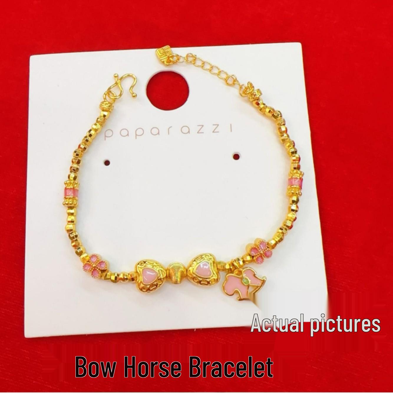 Golden Cloisonné Pink Bow Rocking Horse Bracelet with Broken Gold Disco Beads - Women s Fashion Hand String
Golden Cloisonné Pink Bow Rocking Horse Bracelet with Broken Gold Disco Beads - Women s Fashion Hand String