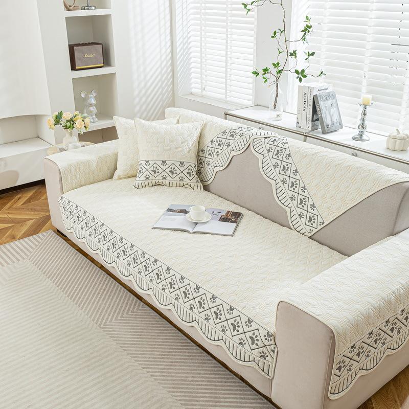 Подушка для дивана из чистого хлопка Новая Универсальная для четырех сезонов Нескользящая Кремовая Ветрозащитная Простая хлопковая ткань Прямой ряд Подушка для сиденья 70*70cm