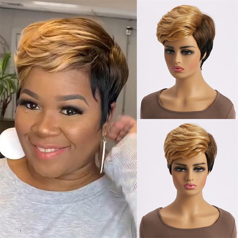 Synthetic Short Pixie Cut Wig with Bangs Brown and Blonde Fashion Hairstyle Side Parting Long Bangs Wig Daily Cosplay
Synthetic Short Pixie Cut Wig with Bangs Brown and Blonde Fashion Hairstyle Side Parting Long Bangs Wig Daily Cosplay
