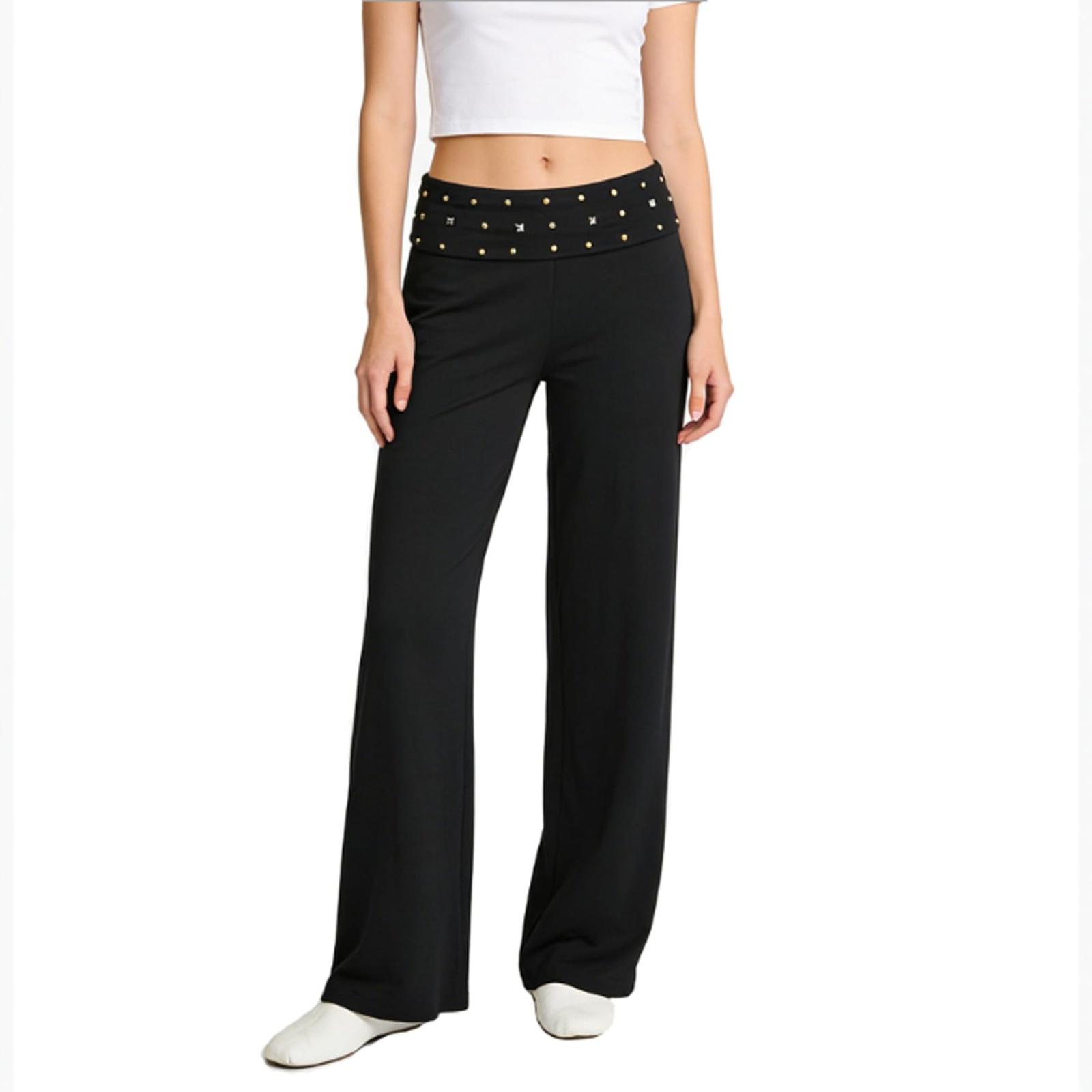 Womens Low Waist Wide Leg Flared Sweatpants Yoga Pants with Fold Over Waistband and Decorative Studs Design L чёрный
Womens Low Waist Wide Leg Flared Sweatpants Yoga Pants with Fold Over Waistband and Decorative Studs Design L чёрный