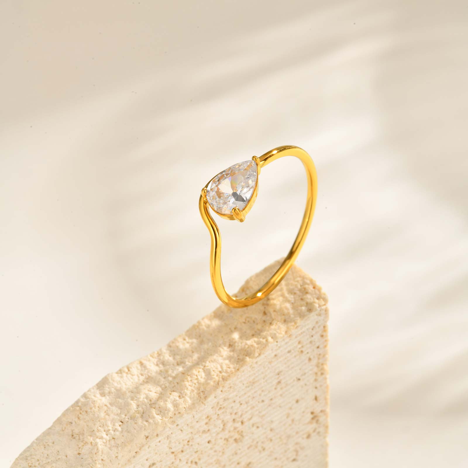 Luxury Sparkling Water Drop Shaped Cubic Zircon Ring, 18K Gold Plated Waterproof Stainless Steel Finger Jewelry Gifts Size 5-9 5
Luxury Sparkling Water Drop Shaped Cubic Zircon Ring, 18K Gold Plated Waterproof Stainless Steel Finger Jewelry Gifts Size 5-9 5