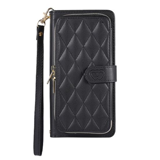 Стильный чехол-кошелек с карманом на молнии, подставкой, шнурком, защитным чехлом для телефона и карт iPhone 15/15 Plus/15 For iphone 15 чёрный