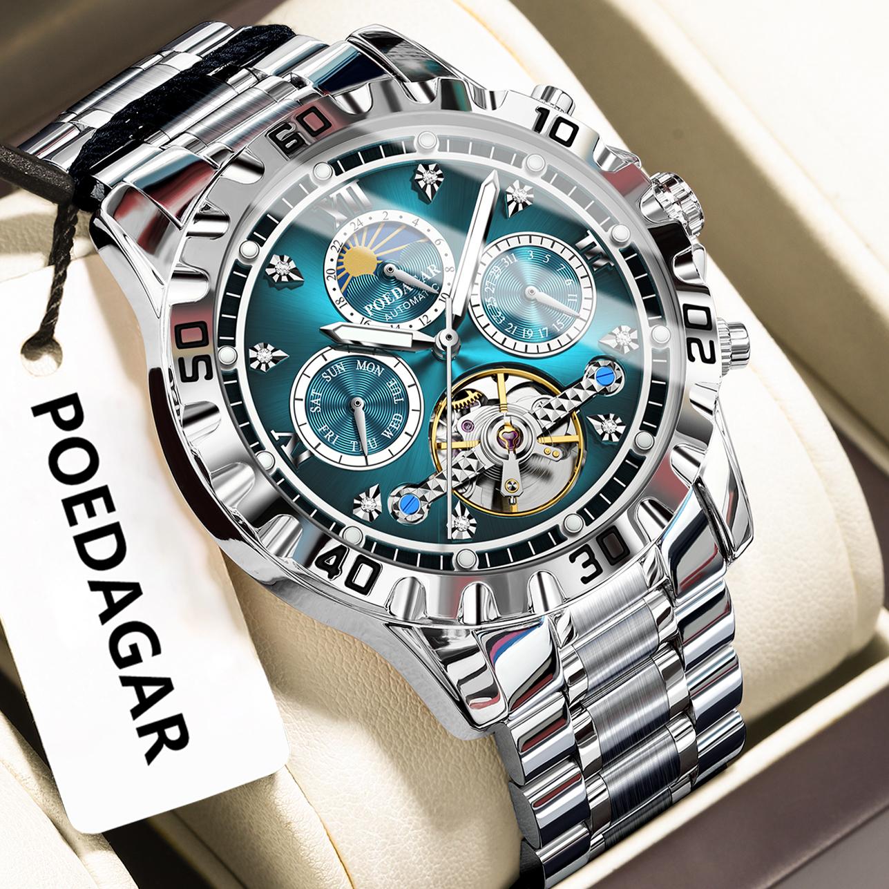 POEDAGAR Military Luxury Men Clock Mechanical Waterproof Watch Hollow Tourbillon Automatic Stainless Steel Watches+Box серебряный/зелёный
POEDAGAR Military Luxury Men Clock Mechanical Waterproof Watch Hollow Tourbillon Automatic Stainless Steel Watches+Box серебряный/зелёный