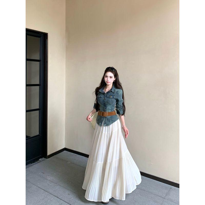 Kumikumi Модный комплект Ретро Джинсовая верхняя одежда, облегающая талию Женская одежда Осень Свободная Драпированная юбка Костюм-двойка Skirt One size
Kumikumi Модный комплект Ретро Джинсовая верхняя одежда, облегающая талию Женская одежда Осень Свободная Драпированная юбка Костюм-двойка Skirt One size