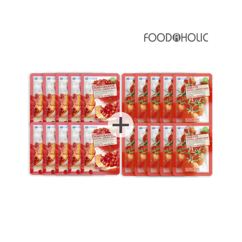 (20 sheets/Pomegranate + Tomato) Food 3D Natural Essence Mask Pack
(20 sheets/Pomegranate + Tomato) Food 3D Natural Essence Mask Pack