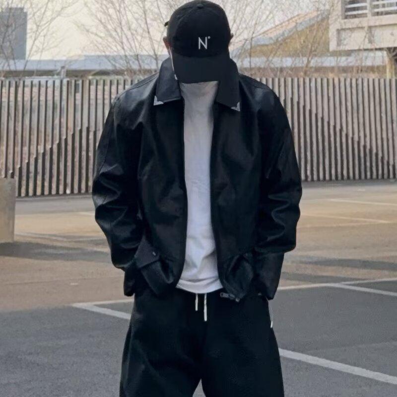 Men s High-End PU Leather Motorcycle Jacket, Rapper Style, American Retro, Korean Madder, Spring/Autumn Outerwear. L (115-125 lbs)
Men s High-End PU Leather Motorcycle Jacket, Rapper Style, American Retro, Korean Madder, Spring/Autumn Outerwear. L (115-125 lbs)