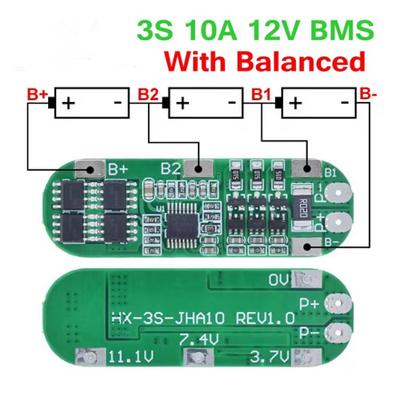 3S 10A 12V Lithium Battery Charger Protection Board For 18650 Li-ion Battery Cell Charging BMS 11.1V 12.6V With Balanced
3S 10A 12V Lithium Battery Charger Protection Board For 18650 Li-ion Battery Cell Charging BMS 11.1V 12.6V With Balanced