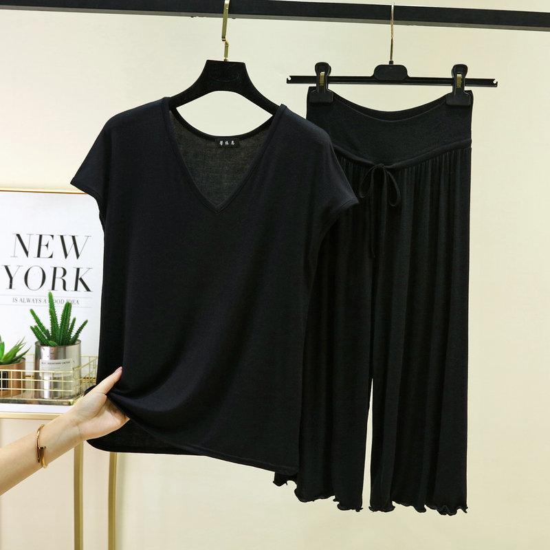 Размеры от M до 6XL Модальные повседневные комплекты пижам с V-образным вырезом, футболки с рукавами и кулиской, отделка с оборками, укороченные брюки, высокая талия, свободный крой, комплекты для отдыха M
Размеры от M до 6XL Модальные повседневные комплекты пижам с V-образным вырезом, футболки с рукавами и кулиской, отделка с оборками, укороченные брюки, высокая талия, свободный крой, комплекты для отдыха M