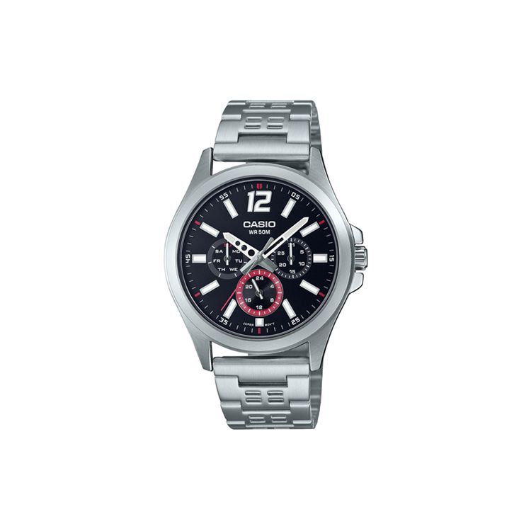 Casio Standard Series 50m Waterproof Quartz Movement Stainless Steel Strap Watch Men watches Black MTP-E350D-1B Black Dial
Casio Standard Series 50m Waterproof Quartz Movement Stainless Steel Strap Watch Men watches Black MTP-E350D-1B Black Dial