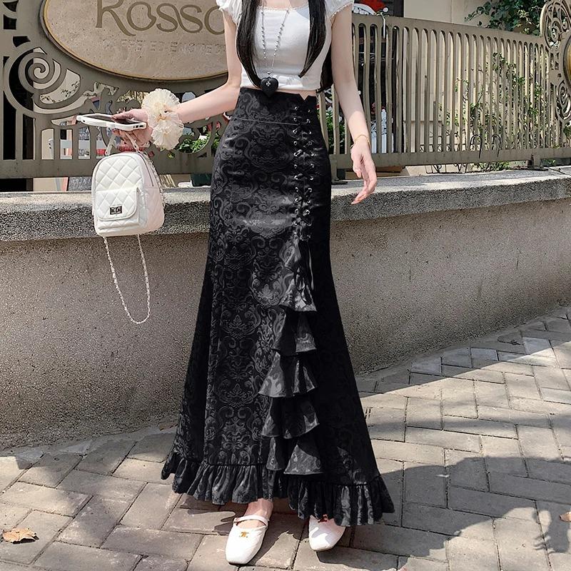 Women s Pink Damask Jacquard High Waist Lace Up Ruffle Hem Mermaid Maxi Skirt S чорний
Women s Pink Damask Jacquard High Waist Lace Up Ruffle Hem Mermaid Maxi Skirt S чорний