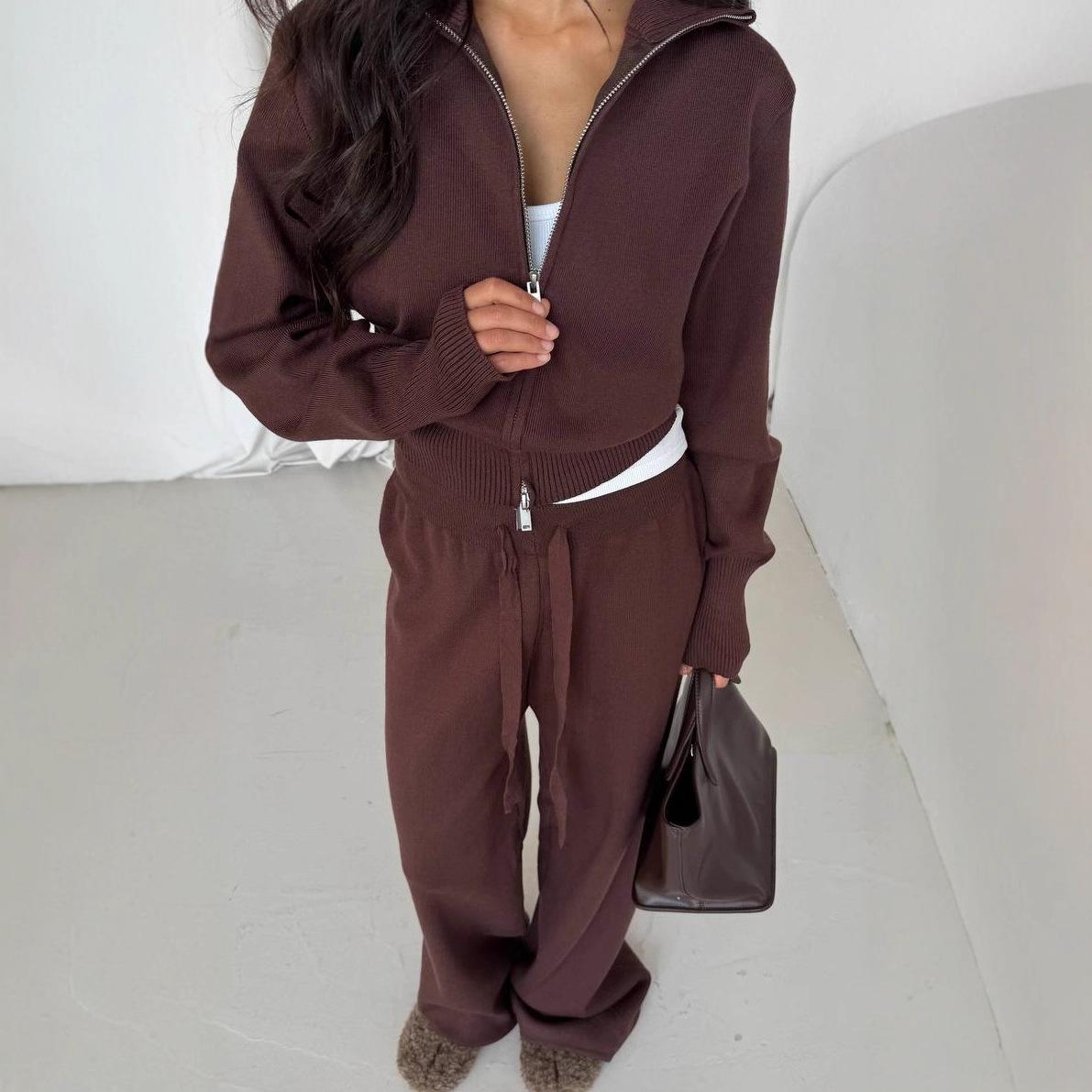 Brown Zipper Front Knit Top and Wide Leg Drawstring Pants Lounge Set S темно-коричневого
Brown Zipper Front Knit Top and Wide Leg Drawstring Pants Lounge Set S темно-коричневого