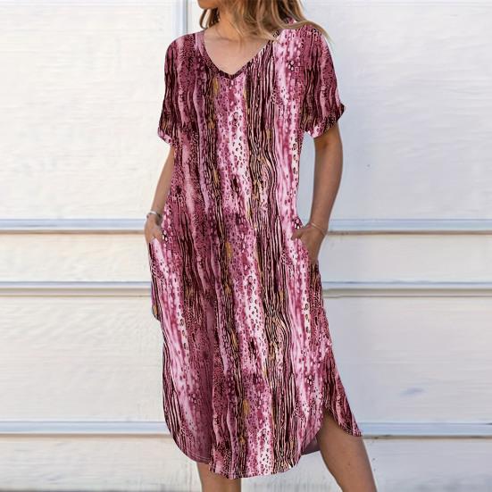 Women Summer Dress Short Sleeves V Neck Loose Split Irregular Hem Printed Pockets Soft Breathable Mid calf Length Midi Dress
Women Summer Dress Short Sleeves V Neck Loose Split Irregular Hem Printed Pockets Soft Breathable Mid calf Length Midi Dress