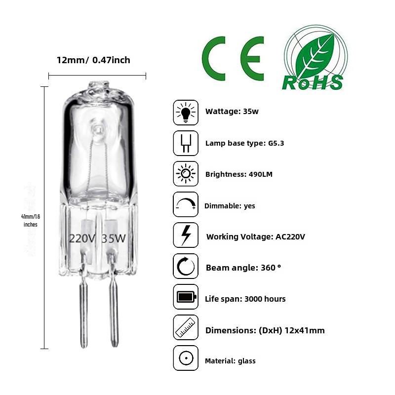 Галогенные лампы G4/G5.3 для ароматерапевтических ламп, 220 В/12 В, 20 Вт/35 Вт, двухконтактная хрустальная лампочка G5.3 thick feet 220V 35W
Галогенные лампы G4/G5.3 для ароматерапевтических ламп, 220 В/12 В, 20 Вт/35 Вт, двухконтактная хрустальная лампочка G5.3 thick feet 220V 35W