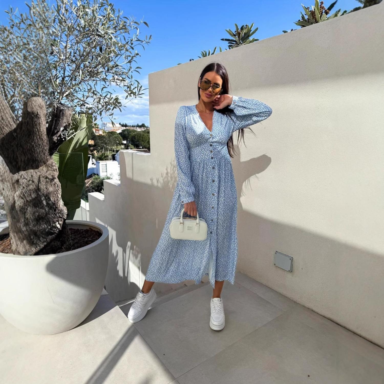 2025 Новое женское модное элегантное платье весна-лето с принтом, тонкая талия, тренд, свободное и удобное платье XXL