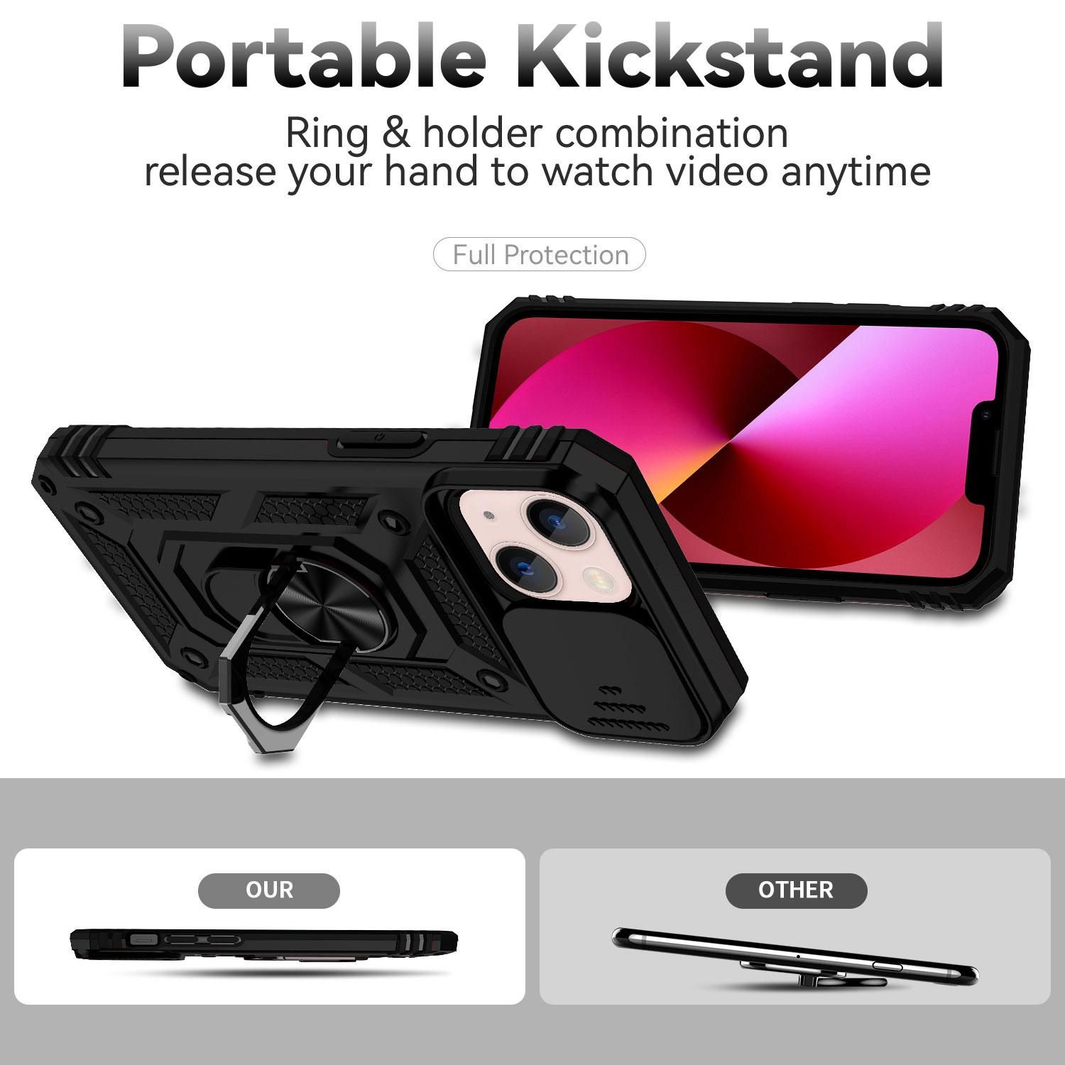 For iPhone 13 6.1 inch Anti-scratch Cell Phone Case Ring Kickstand Hybrid PC+TPU Shell with Slide Camera Protection Cover Black
For iPhone 13 6.1 inch Anti-scratch Cell Phone Case Ring Kickstand Hybrid PC+TPU Shell with Slide Camera Protection Cover Black