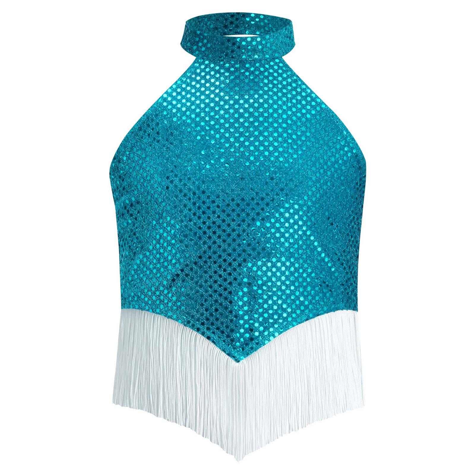 Girls Jazz Dance Crop Top Halter Sleeveless Backless Irregular Tassels Hem Sparkling Sequins Costume 5-6 Years
Girls Jazz Dance Crop Top Halter Sleeveless Backless Irregular Tassels Hem Sparkling Sequins Costume 5-6 Years