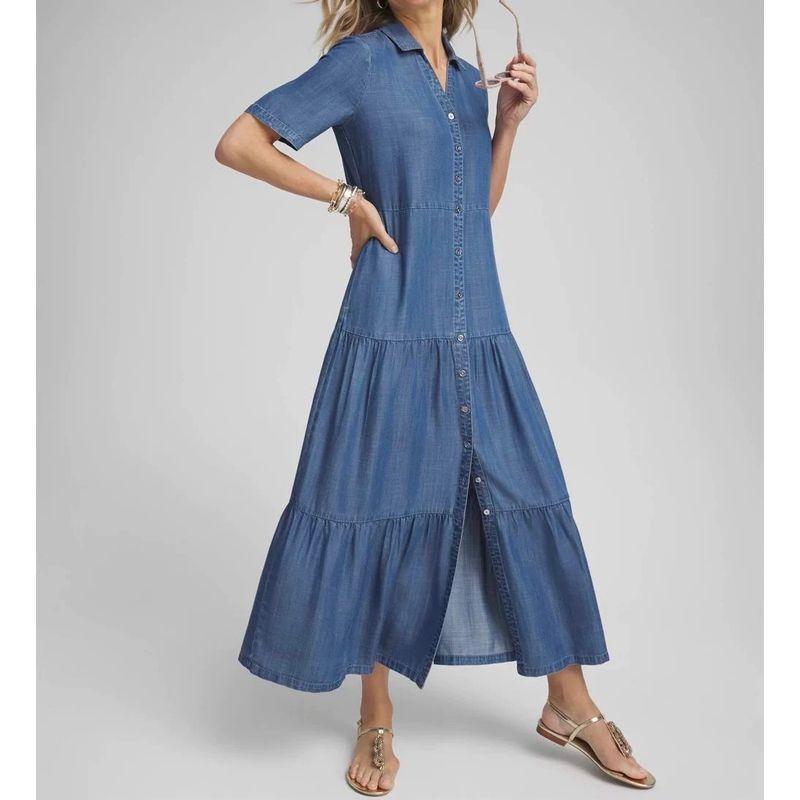 Foreign Trade Ch Home Slimming Versatile Personalized Commuter Casual Big Hemline Breasted Denim Short sleeve Fashion Summer Dress Dark Blue US0
Foreign Trade Ch Home Slimming Versatile Personalized Commuter Casual Big Hemline Breasted Denim Short sleeve Fashion Summer Dress Dark Blue US0