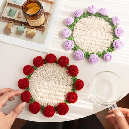 Crochet Flower Coasters Handmade Vintage Bouquet Knitted Rose Flower Decorative Coasters Anti-scald Table Mats Without Flower Pot червоний
Crochet Flower Coasters Handmade Vintage Bouquet Knitted Rose Flower Decorative Coasters Anti-scald Table Mats Without Flower Pot червоний