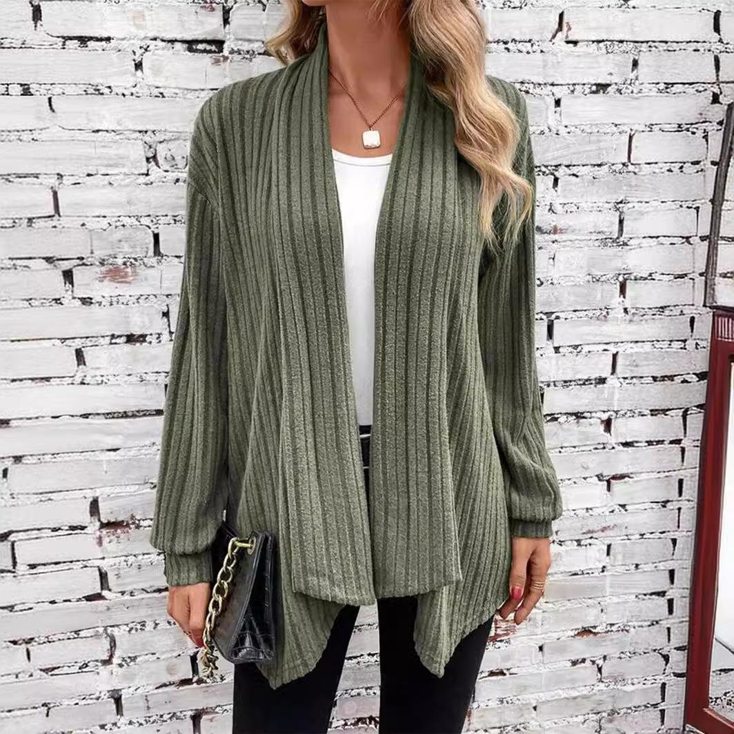 Осенне-зимнее женское однотонное свободное пальто-кардиган с длинным рукавом XS зелёный