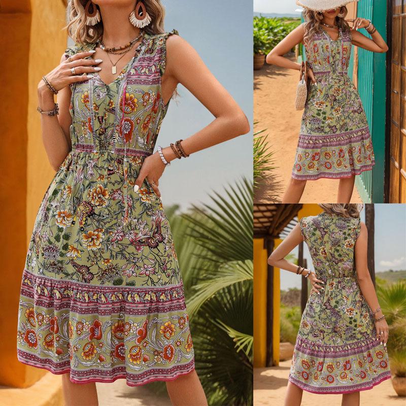 Ladies Ethnic Style Printed Dress with Elegant Temperament, Lotus Leaf Sleeves, Jumpsuit, Long Skirt S
Ladies Ethnic Style Printed Dress with Elegant Temperament, Lotus Leaf Sleeves, Jumpsuit, Long Skirt S