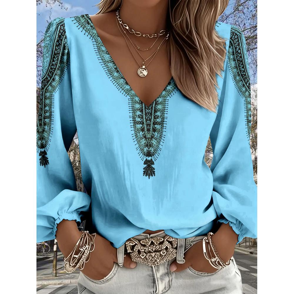 Lady s vintage western-style printed blouse, V-neck long sleeves, suitable for summer vacations and outdoor gatherings S
Lady s vintage western-style printed blouse, V-neck long sleeves, suitable for summer vacations and outdoor gatherings S