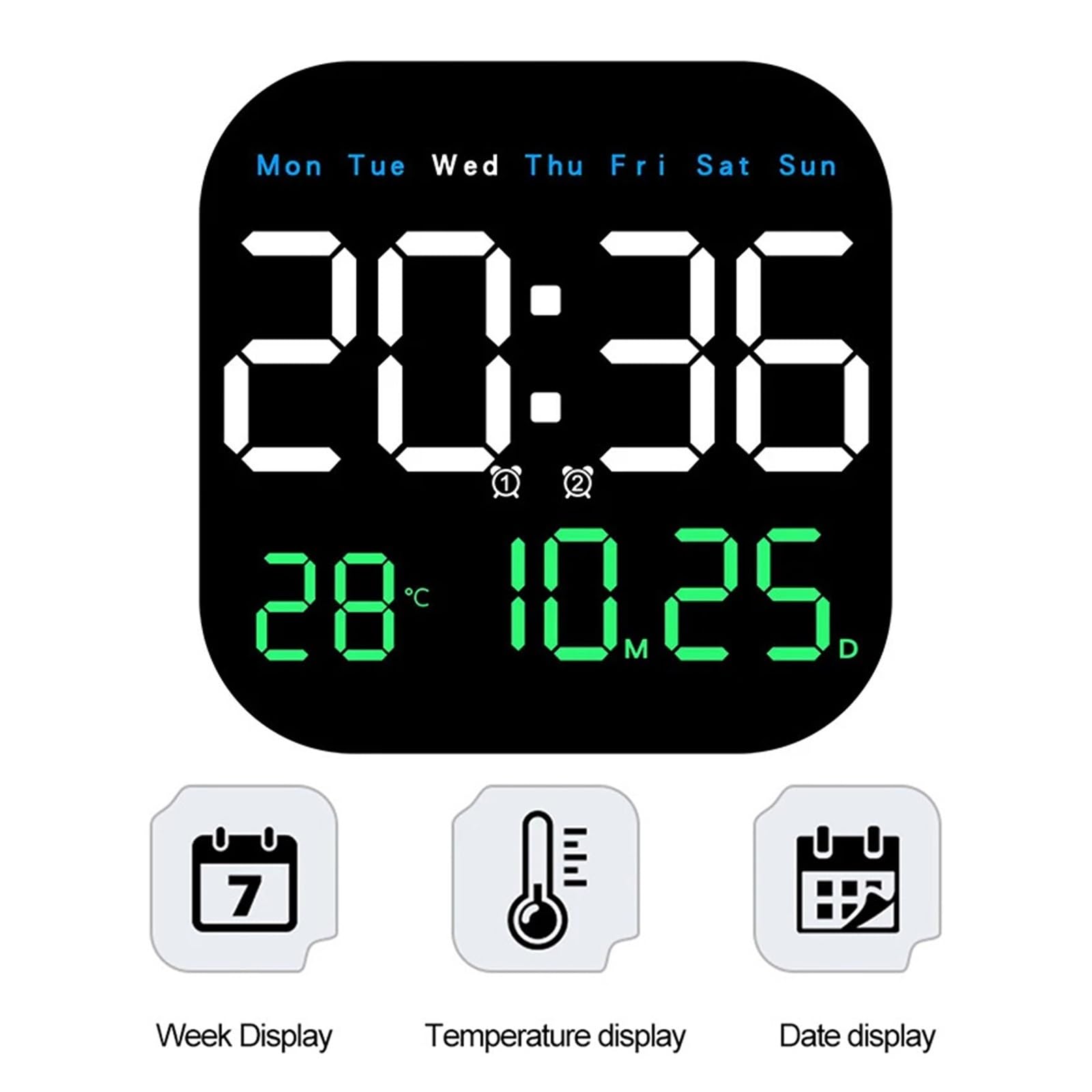 10.55 inch Digital Large Display Clock Electronic Clock with Date/Month/Temperature LED Display for Desk/Wall A
10.55 inch Digital Large Display Clock Electronic Clock with Date/Month/Temperature LED Display for Desk/Wall A