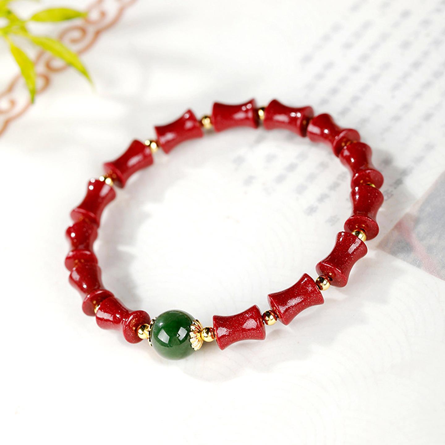 Cinnabar & Hetian Jade Bamboo Bracelet for Women and Men - Retro Good Luck Amulet, Year of the Horse Design High Content Imperial Sand
Cinnabar & Hetian Jade Bamboo Bracelet for Women and Men - Retro Good Luck Amulet, Year of the Horse Design High Content Imperial Sand