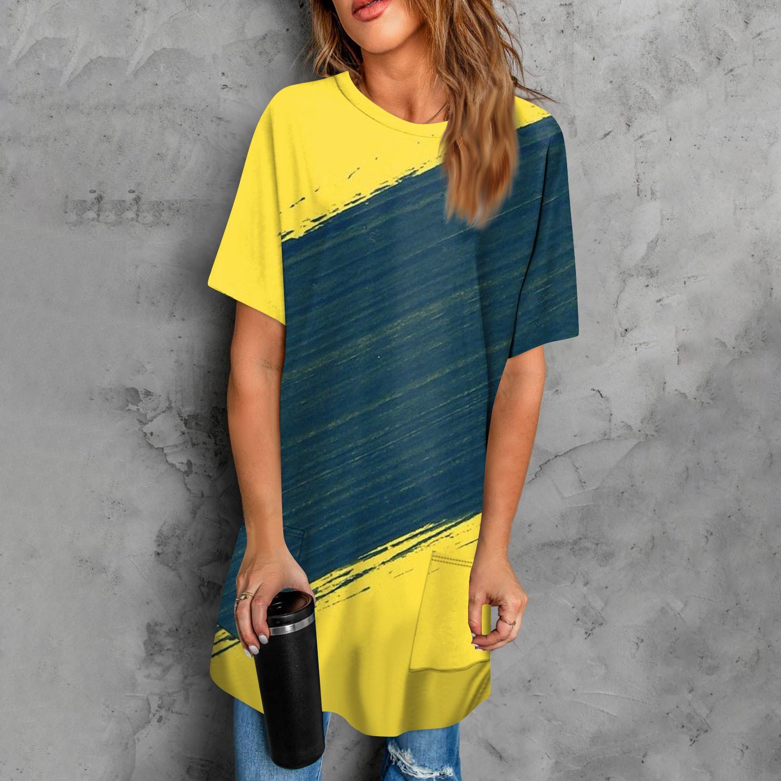 Жіноча футболка з круглим вирізом і короткими рукавами з кишенями. Топи звичайного крою XL жовтий
Жіноча футболка з круглим вирізом і короткими рукавами з кишенями. Топи звичайного крою XL жовтий