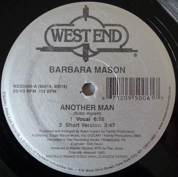 12inch Record BARBARA MASON Another Man WES5006 West End Record 2001 US Dance Electronica Used
12inch Record BARBARA MASON Another Man WES5006 West End Record 2001 US Dance Electronica Used