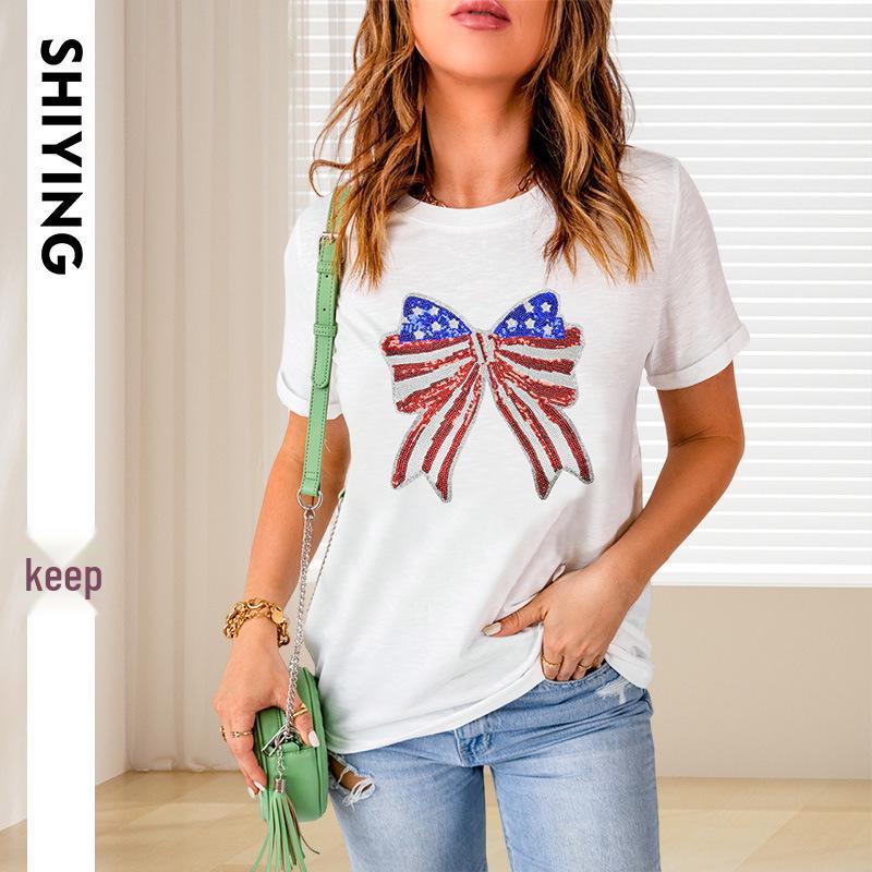 SHIYING Women s European & American Fashion Sequin Bow Short Sleeve Round Neck T-Shirt Extra Large
SHIYING Women s European & American Fashion Sequin Bow Short Sleeve Round Neck T-Shirt Extra Large