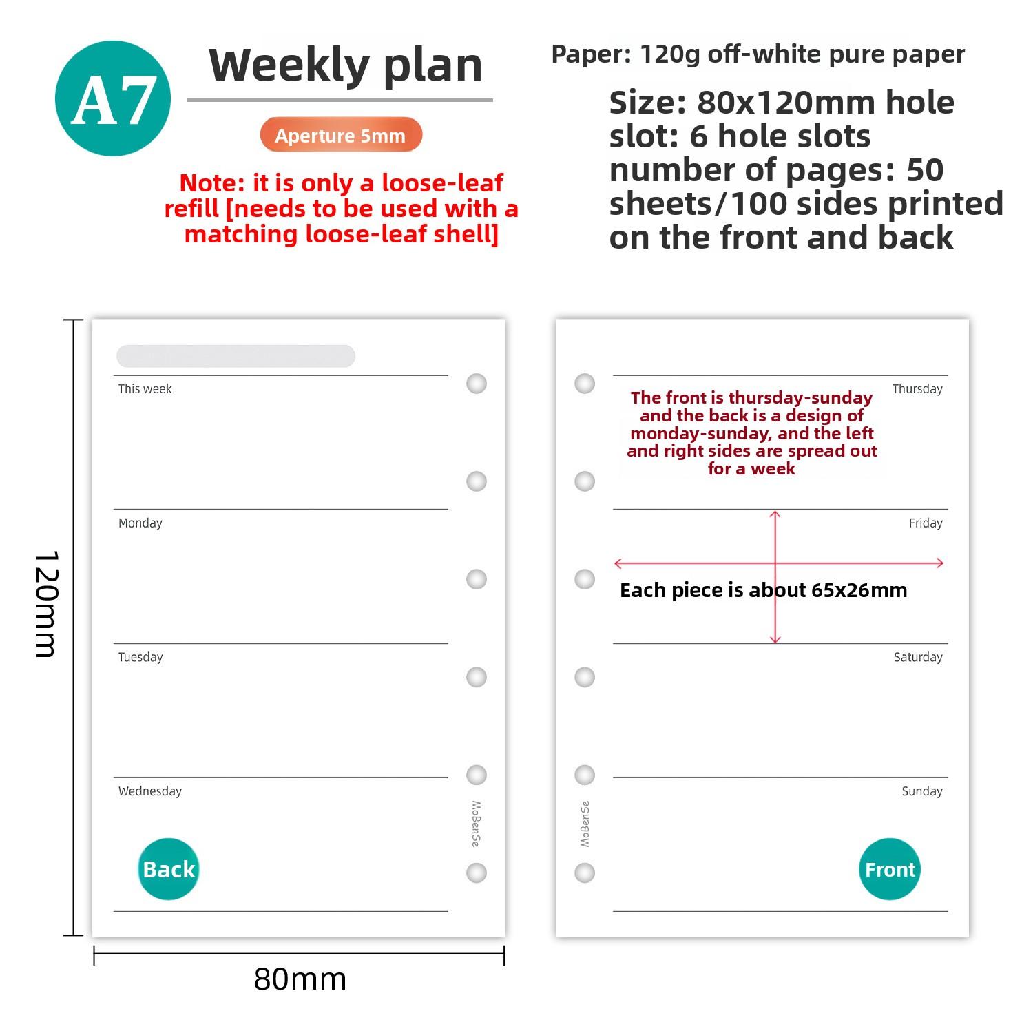 A7 50Sheets Loose Leaf Notebook Refill Spiral Binder Inner Page Weekly Monthly To Do Line Grid Inside Paper Stationery A7
A7 50Sheets Loose Leaf Notebook Refill Spiral Binder Inner Page Weekly Monthly To Do Line Grid Inside Paper Stationery A7