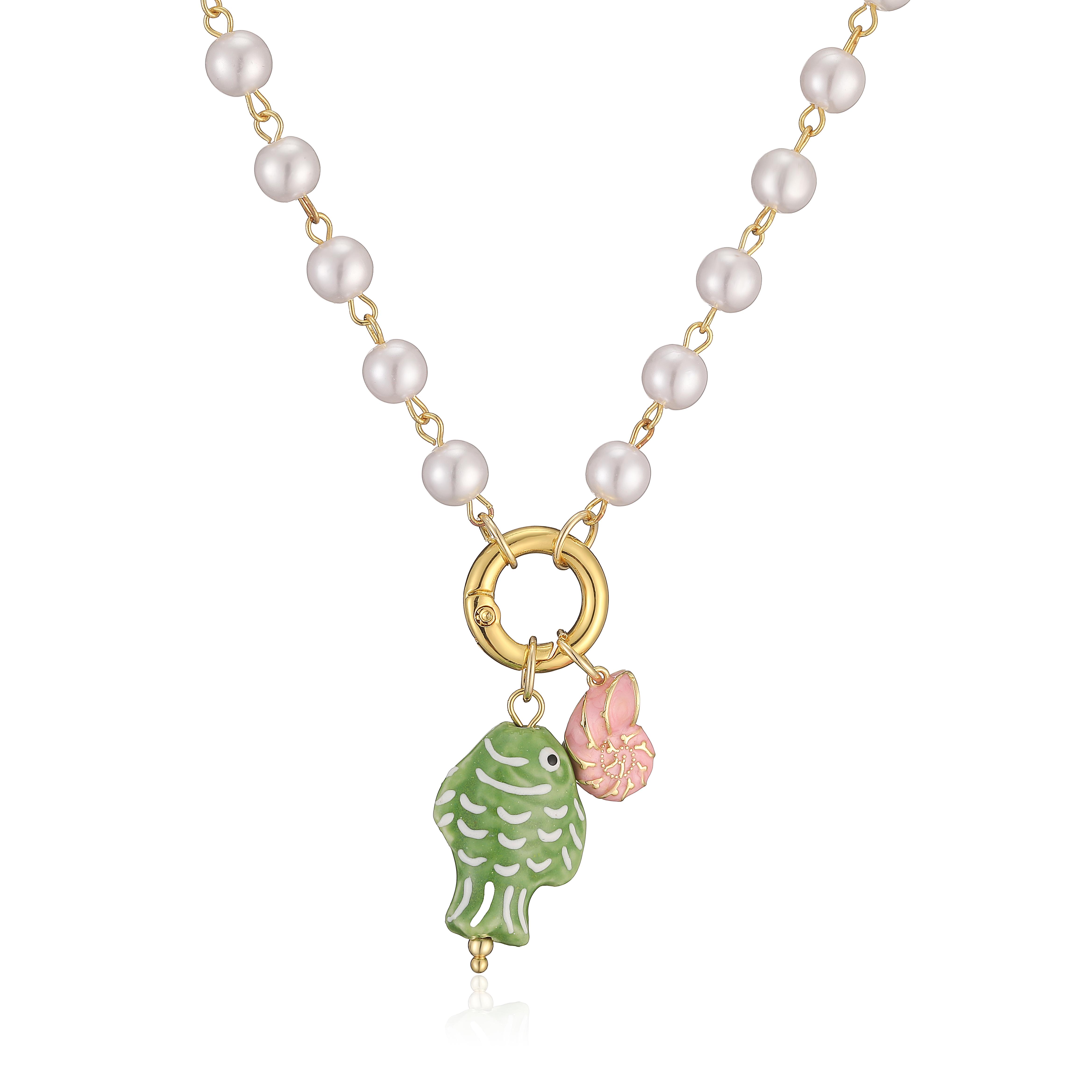 18K Gold Plated Brass Colorful Ceramic Fish Pendant Necklace with Enamel Conch Charm Ocean Vacation Zircon for Women Gift 56cm зелений
18K Gold Plated Brass Colorful Ceramic Fish Pendant Necklace with Enamel Conch Charm Ocean Vacation Zircon for Women Gift 56cm зелений