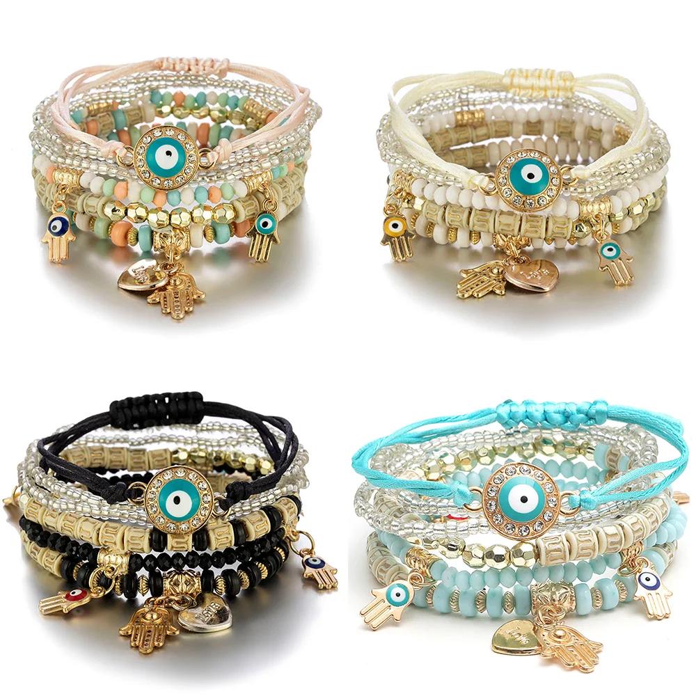 Bohemian Handmade Bracelet Set For Women Fatima Hand Evil Eye Heart Charm Adjustable Rope Chain Bangle Men Daily Wear Jewelry
Bohemian Handmade Bracelet Set For Women Fatima Hand Evil Eye Heart Charm Adjustable Rope Chain Bangle Men Daily Wear Jewelry