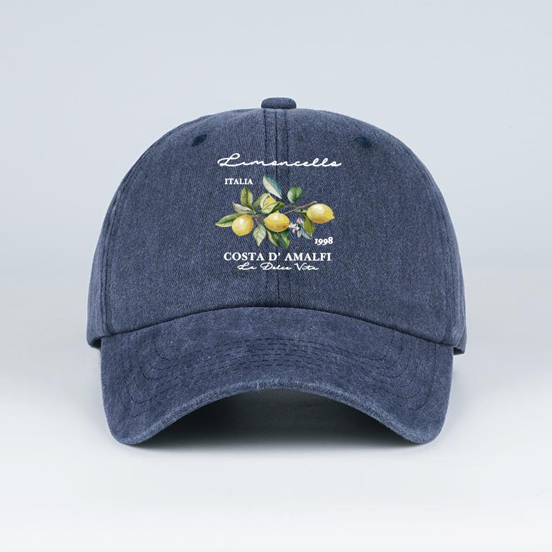 Limoncello Costa D Amalfi Lemon Print Washed Baseball Cap Adjustable Unisex Italian Summer Sun Hat темно-синього кольору
Limoncello Costa D Amalfi Lemon Print Washed Baseball Cap Adjustable Unisex Italian Summer Sun Hat темно-синього кольору