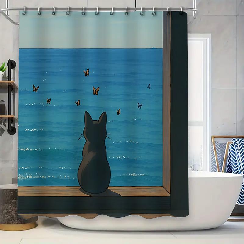 Elegant Black Cat By Window With Butterflies In Blue Sky Shower Curtain Waterproof Mildew Resistant Perfect Fit Elevate Space W60H190(CM)-1 Pcs
Elegant Black Cat By Window With Butterflies In Blue Sky Shower Curtain Waterproof Mildew Resistant Perfect Fit Elevate Space W60H190(CM)-1 Pcs
