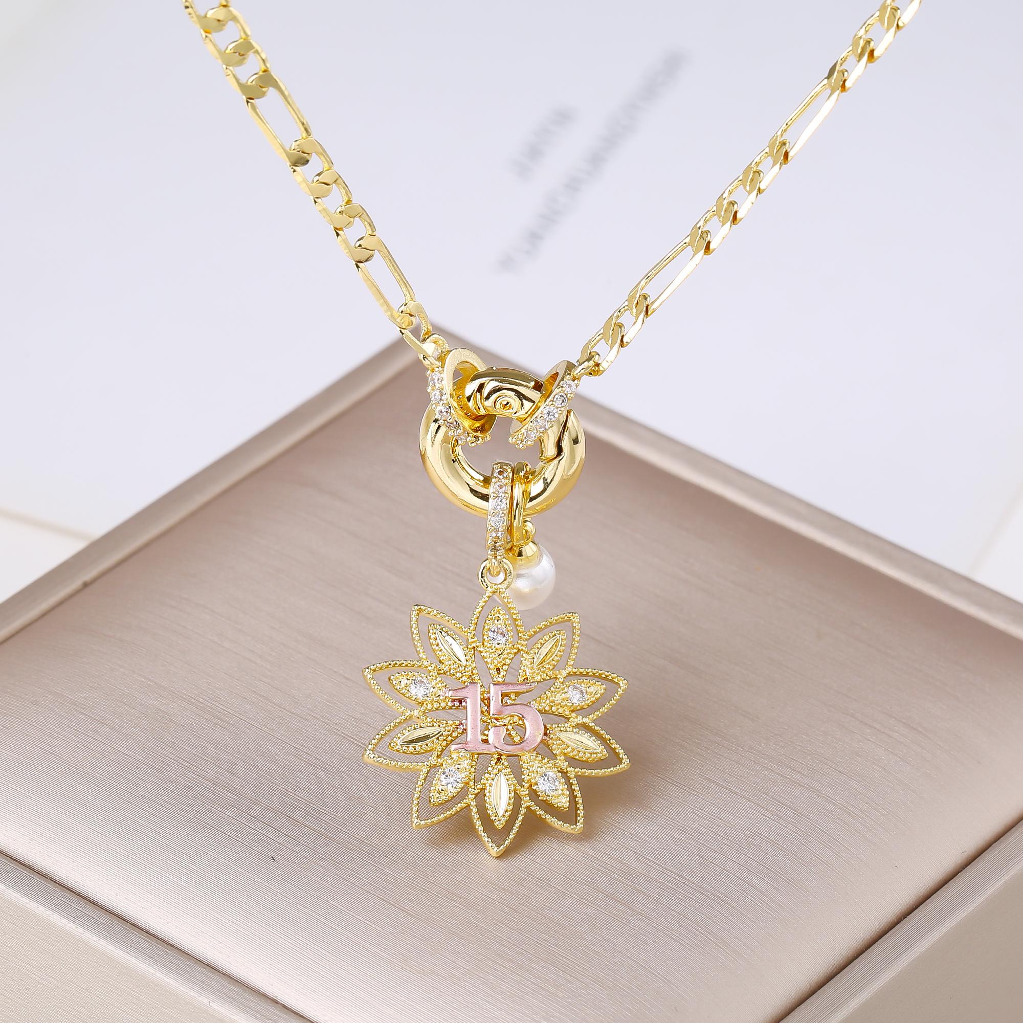 Sweet 15 Birthday Gifts for Her Gold Flower Crown 15 Necklace Quinceanera Commemorative Zircon Pearl Pendant Chain for Daughter
Sweet 15 Birthday Gifts for Her Gold Flower Crown 15 Necklace Quinceanera Commemorative Zircon Pearl Pendant Chain for Daughter