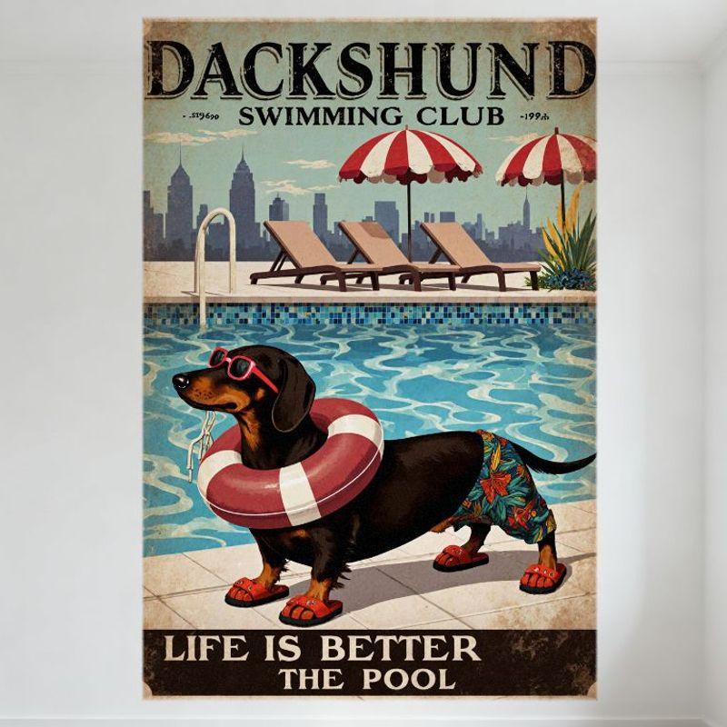 Dachshund Swimming Club Vintage Metal Sign, Retro 1920-1990 Poolside Dog Tin Poster for Bar Pub Home Cafe Wall Decor 20x30cm(7.8x11.8inch)
Dachshund Swimming Club Vintage Metal Sign, Retro 1920-1990 Poolside Dog Tin Poster for Bar Pub Home Cafe Wall Decor 20x30cm(7.8x11.8inch)