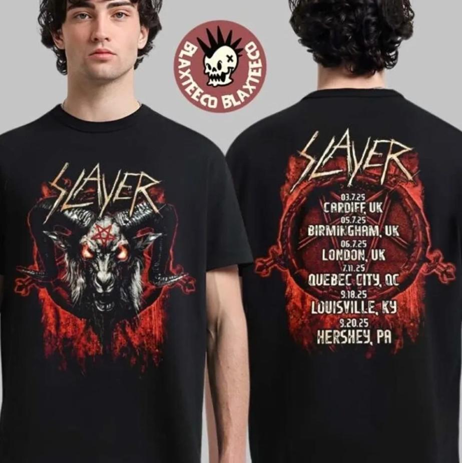 Slayer Farewell Tour 2025 Baphomet Head Art Two-Sided T-Shirt with Tour Dates Unisex T-Shirt XXXXL
Slayer Farewell Tour 2025 Baphomet Head Art Two-Sided T-Shirt with Tour Dates Unisex T-Shirt XXXXL